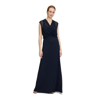 Abendkleid VERA MONT "Vera Mont Abendkleid mit Raffung", Damen, Gr. 40, Normalgrößen, blau (night sky), Obermaterial: 95% Polyester, 5% Elasthan. Futter: 100% Polyester., elegant, figurumspielend lang, V-Ausschnitt, ohne Ärmel, Kleider, Materialmix Image