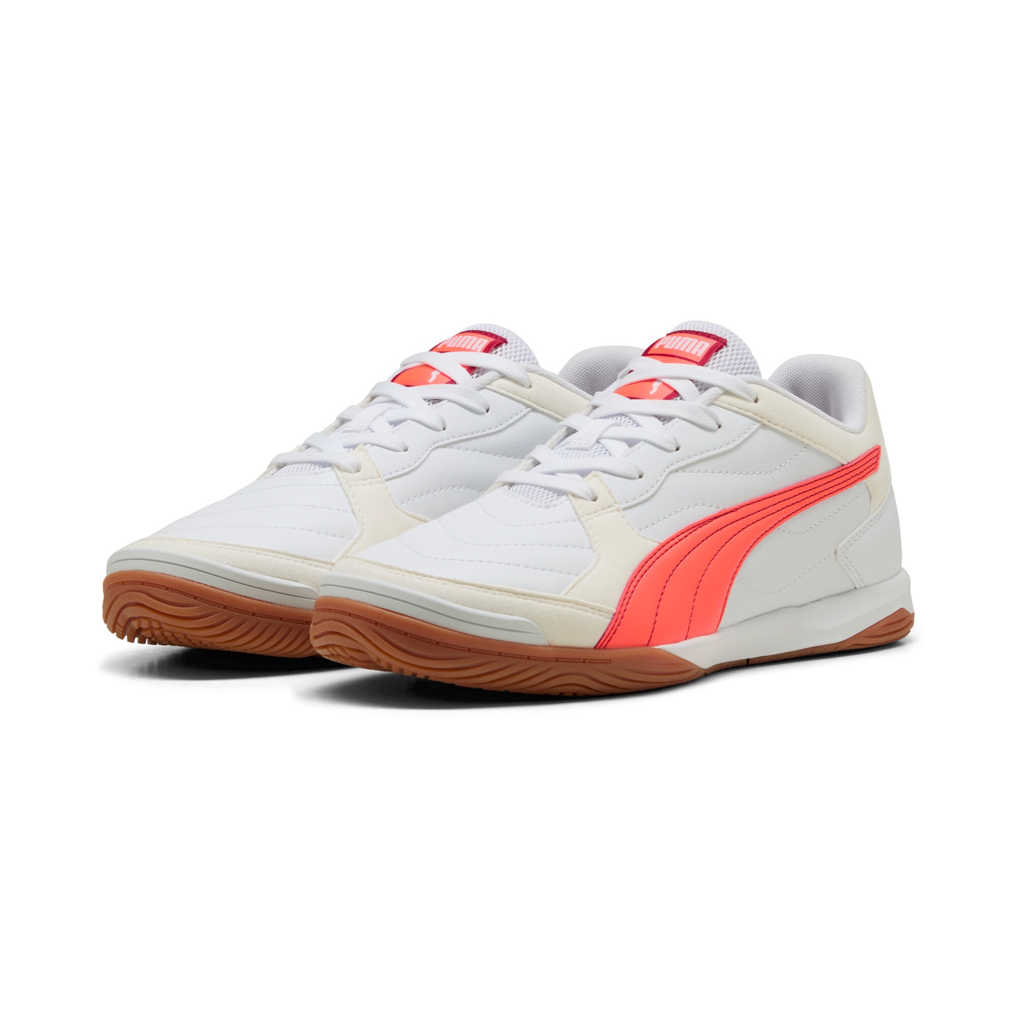 Fußballschuh PUMA "PRESSING IV", Gr. 43, weiß (puma weiß, glowing rot, schwarz crimson, puma schwarz), Synthetik, Sportlich, Schuhe
