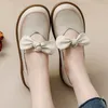 Neue Herbst Ballerinas mit Schleife Damen Slip on Slipper authentische Leder Mokassins Frau Wide Toe Flats Damen elegante Schuhe