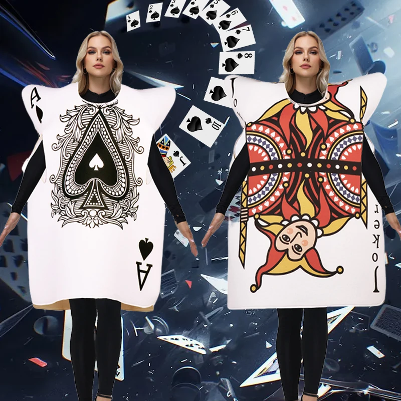 Karneval Poker Kostüm König Pik Ein Cosplay Outfit Lustiges Paar Tragen Schwamm Party Requisiten Frau Mann Karneval Purim Halloween Anzug Image