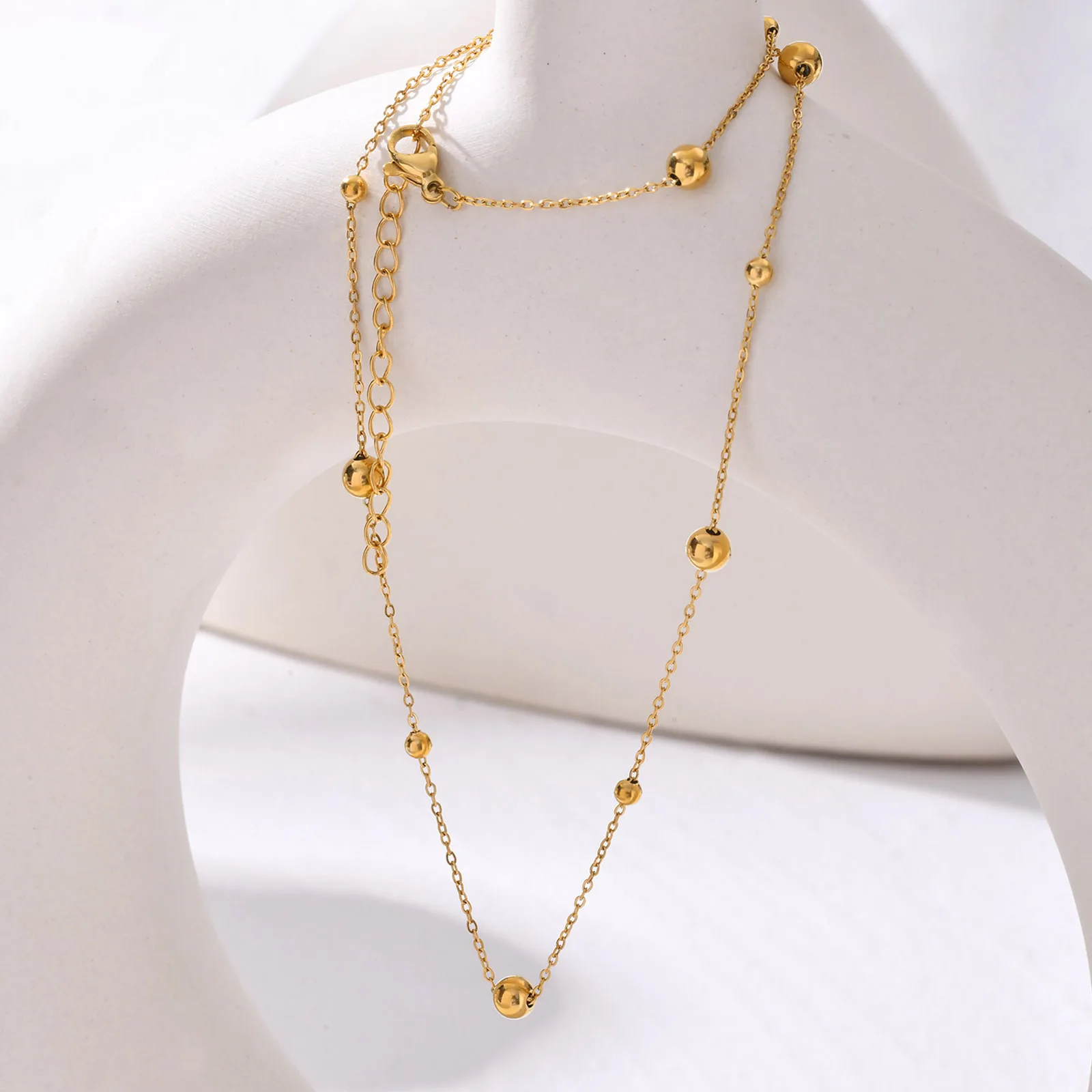 Halskette mit Kugelperlen aus Edelstahl für Damen, minimalistischer, vergoldeter, wasserfester Schmuck Image