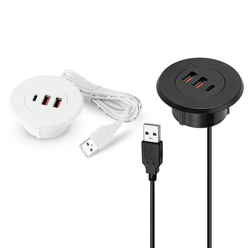 Büro-Schreibtisch, eingebettetes USB-Ladegerät, rundes Loch, zwei USB-Typ-C-Hub, Mehrzweck, 24 Image