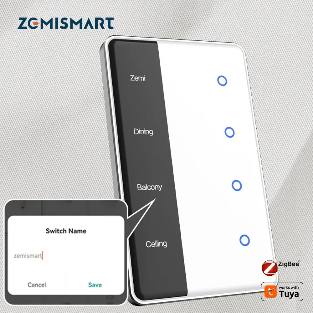 Zigbee DIY-Namensschalter mit Display-Touchpanel US-Lichtschalter Kompatibel mit Tuya Smart App Home Assistant Homey Control Image