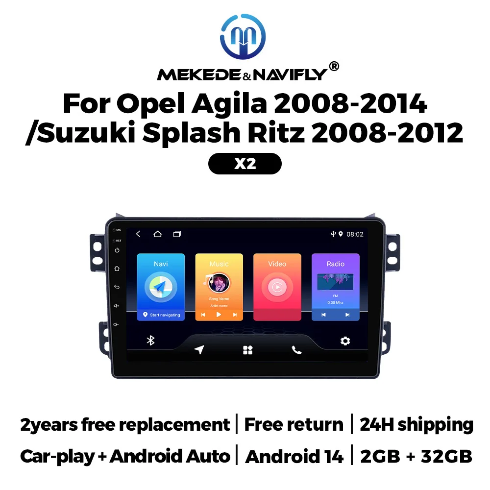 Android 14 Carplay Auto Touchscreen Autoradio für OPEL Agila Suzuki Splash Ritz 2008-2014 Multimedia Player Autoradio Stereo Image