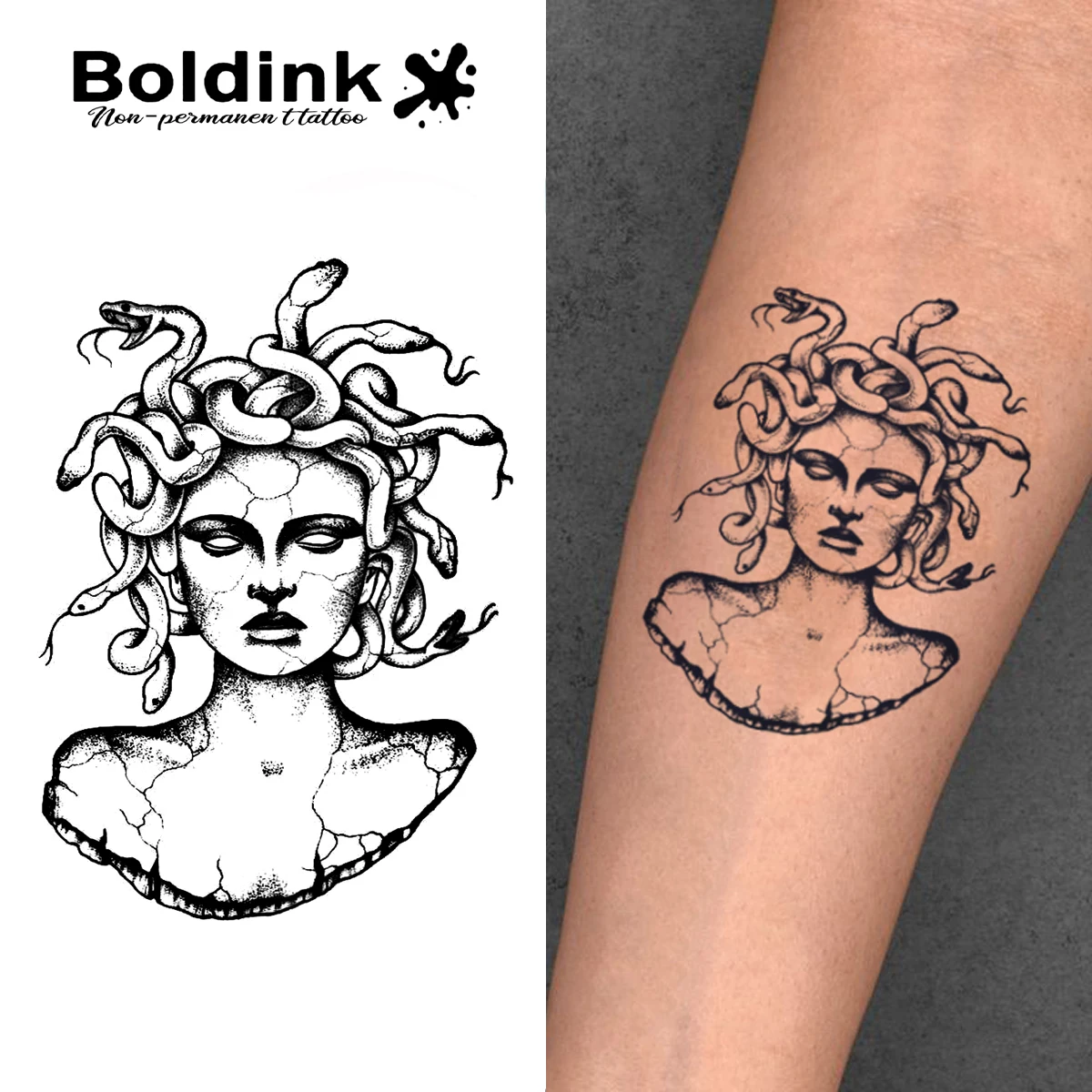 Boldink Gaze of Medusa Temporary Tattoo, hält bis 15 Tage, neue Technologie, magischer, wasserfester, semi-permanenter Aufkleber. Image