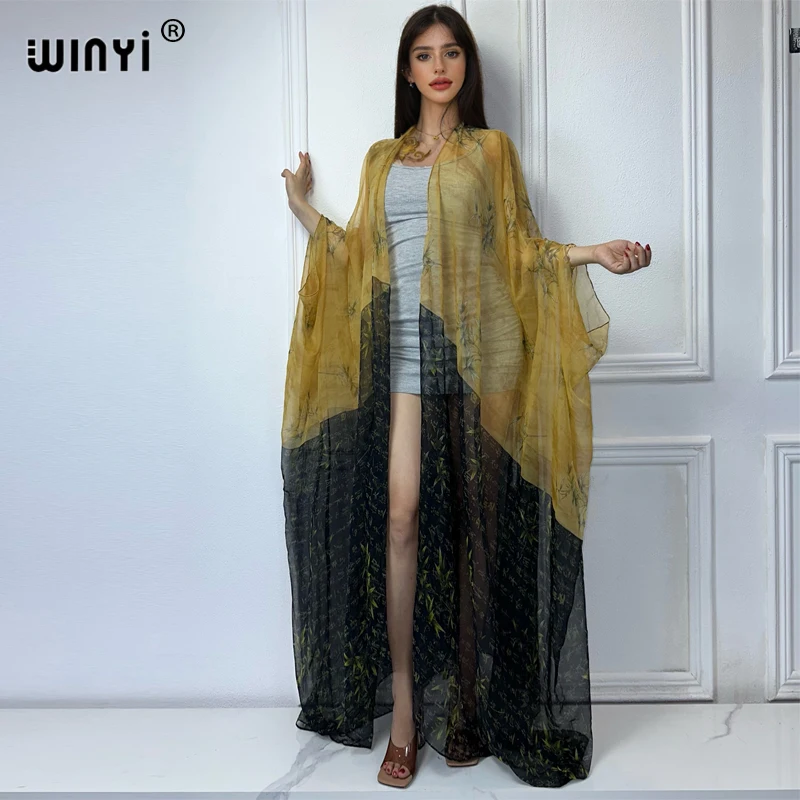 2023 Winyi Europa Kimono Frauen Strickjacke Stich Kaftan Cocktail Sexcy Boho Strand vertuschen Kaftan afrikanischen Urlaub Langarm Robe Image
