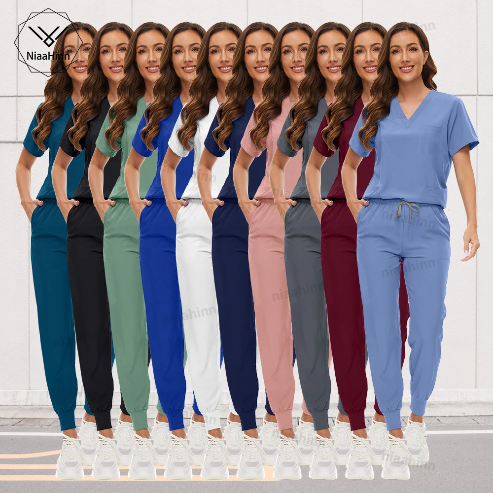 Medizinische Peelings Großhandel Dental Pflege Zubehör Kurzarm Top + Hosen Set OP-Kittel Frauen Atmungsaktive Peeling Spa Uniform Image
