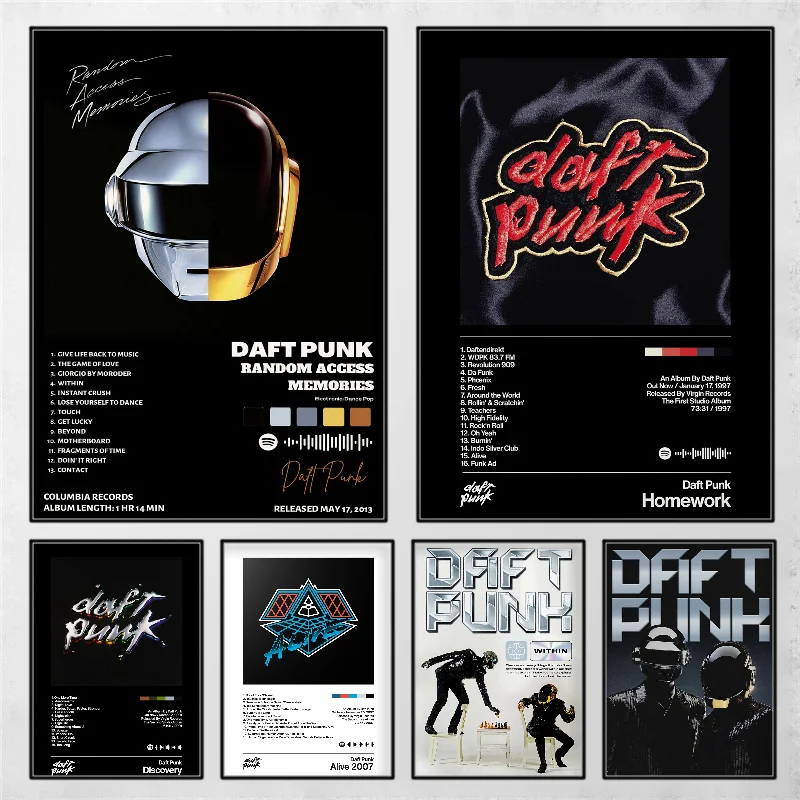 Around The World Daft Punk Poster Selbstklebende Kunst Wasserfester Papieraufkleber Kaffeehaus Bar Zimmer Wanddekoration