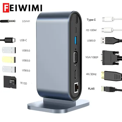 USB C Docking station PD 100W USB C Hub Typ C zu HDMI-kompatiblen Adapter 4k 30Hz VGA RJ45 Hub USB Splitter für MacBook
