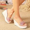 Sandali con zeppa per donna 10.5CM Comfort Platform Tacchi alti Pantofole con strass di grandi dimensioni 42 43 Scarpe estive da donna trasparenti