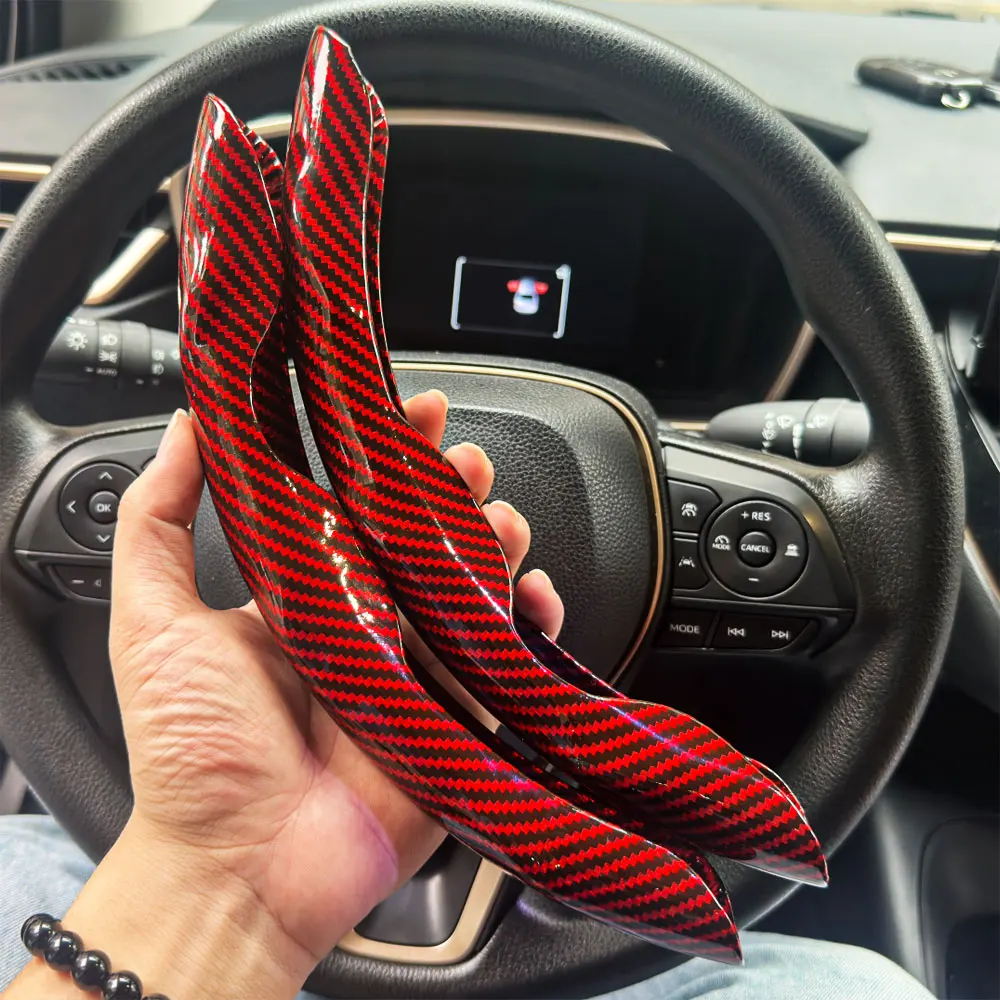2PCS Housse de volant de voiture ronde en fibre de carbone laser et silicone, revêtement de volant en cuir fibre, couvre-volant auto antidérapant, pièces universelles