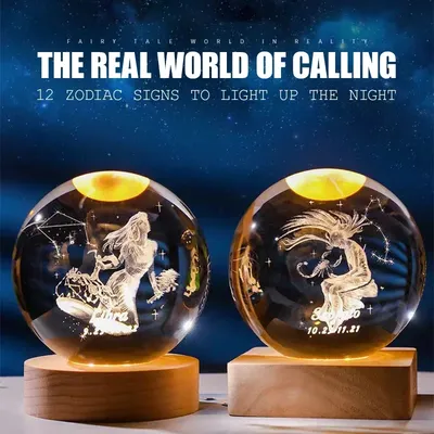 6cm 3D Crystal Ball Constellation Glass Planet Laser Engraved Birthday Gift Wooden Base Desktop