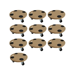 PROREGAL MegaDeal 10x Profi Transportroller mit 4 Rollen | Rund | HxBxT 11x30x30 cm | Traglast 100kg | MDF Holzplatte | Braun | Möbelroller Image