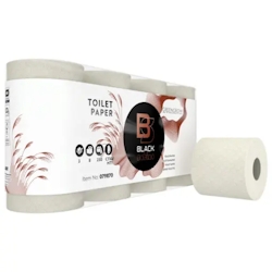 Toilettenpapier BlackSatino GreenGrow, hellbeige, Miscanthus + Recycling, 3-lagig, 250 Blatt, 5x8 Rollen=40 Rollen im Folienbeutel #079870
