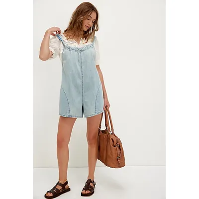 We The Free Freebird Shortalls at Free People in Antigua Blue, Size: Small
