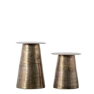 Bhind Antique Hammered Metal Drum Side Tables (Set of 2)