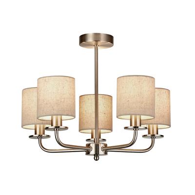 Satin Silver 5 Arm Mini Chandelier with Linen Shades