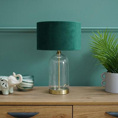 Gold Glass Table Lamp with Velvet Shade
