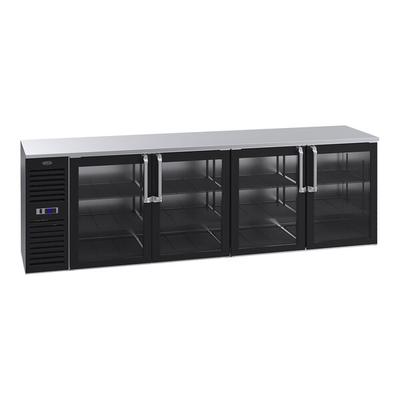 Krowne BS108L-GSS-LRLR 108" Black Glass Door Back Bar Refrigerator with Stainless Steel Top and Left Side Compressor