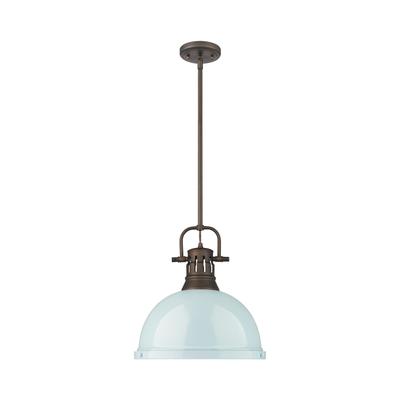 Duncan 1-Light Pendant with Rod in Rubbed Bronze with Seafoam
