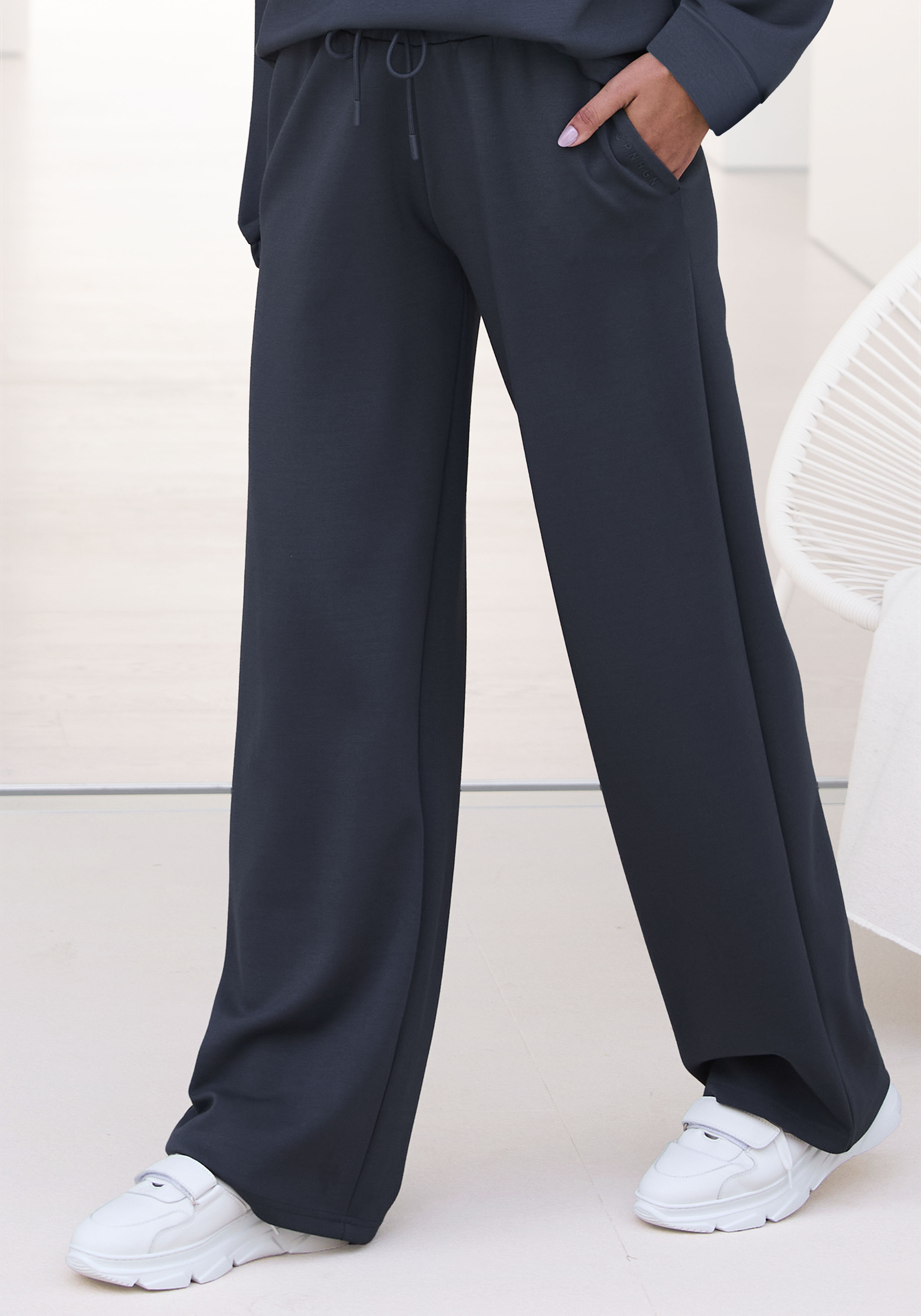 Loungehose COPENHAGEN STUDIOS, Damen, Gr. 36/38, N-Gr, grau (dunkelgrau), Sweatware, Obermaterial: 54% Modal, 40% Polyester, 6% Elasthan, unifarben, bequem lang, Hosen Loungehose, extra softes Material