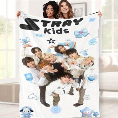 "TEMU Stray " Korean Themed Fleece Blanket - Cozy, Warm, - Living Room, Office, Or Travel - Cute Cartoon Print With Blue & Whimsical" Image