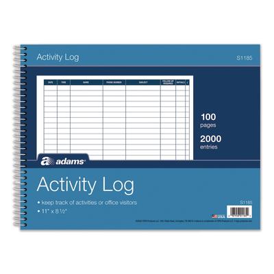 Adams Business Forms Activity Logbook, 8 Columns, Blue/White Cover, 11 x 8.5 Sheets, 50 Sheets/Book (ABFS1185ABF) Each Adams® Journals and Diaries