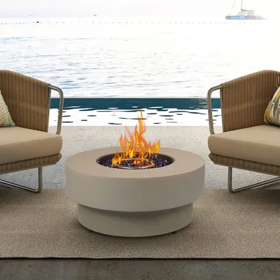 Propane Outdoor Fire Pit Table, Flint & Concrete Look 33-inch Round Patio Gas Fire Table 50,000 BTU