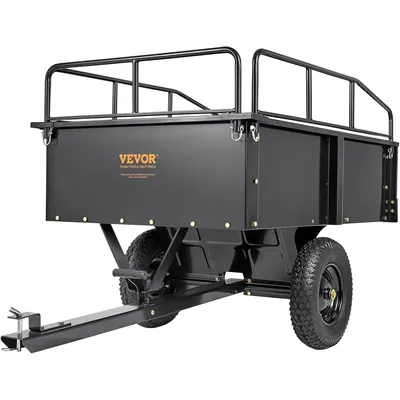 Heavy Duty ATV Trailer Steel Dump Cart, 750-Pound 15 Cubic Feet, Garden Utility Trailer with