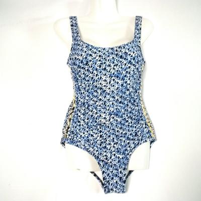 Michael Kors Swim | Blu & Wht. Michae Kors 1 Pc. Swimsuit Gold Studs & Ruching Foam Cups Nwt Sz. 10 | Color: Blue/White | Size: 10