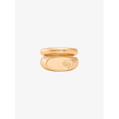 Michael Kors Logo Engraved Double Layered Signet Ring Gold 7