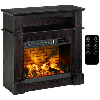 32 Inch Electric Fireplace with Mantel,Freestanding Heater with LED Log Flame,Shelf and Remote Control