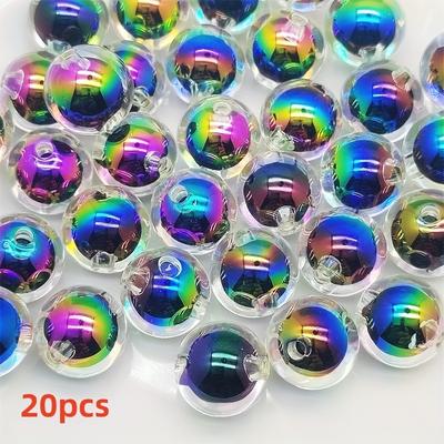 TEMU 20pcs 16mm Rainbow Plated Beads, Bead In Bead Straight Hole Round Acrylic Beads, For Handmade Jewelry - Phone Chains - Keychains - Necklaces - Bracelets And Pendants Image