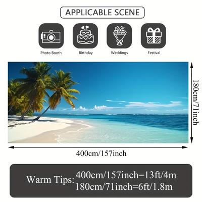 TEMU 2d Door Banner 1pc Tropical Beach Scene Garage Door Banner - Durable Polyester, No Power Needed, Parties & Photo Booths, Beach Party Decor | Vibrant | Easy Setup Banner, Beach Accessories Image