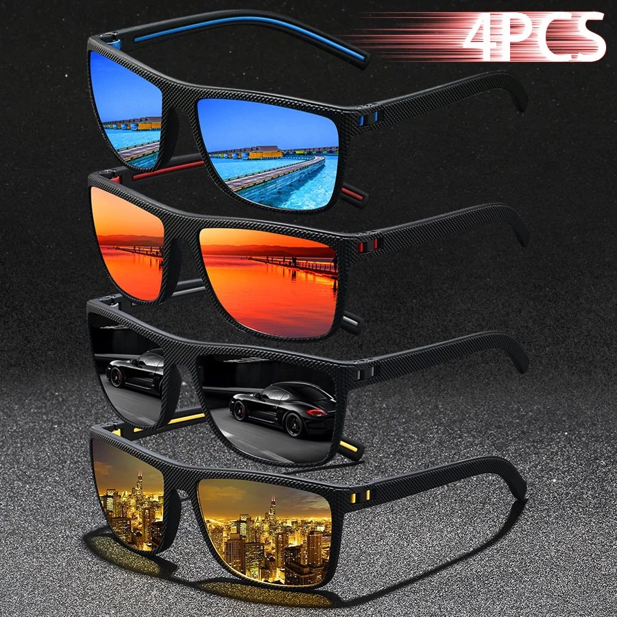 4er-Set modische Vintage-Sonnenbrillen mit Karomuster für Damen und Herren, luxuriöses Markendesign, Sonnenbrillen zum Autofahren Image
