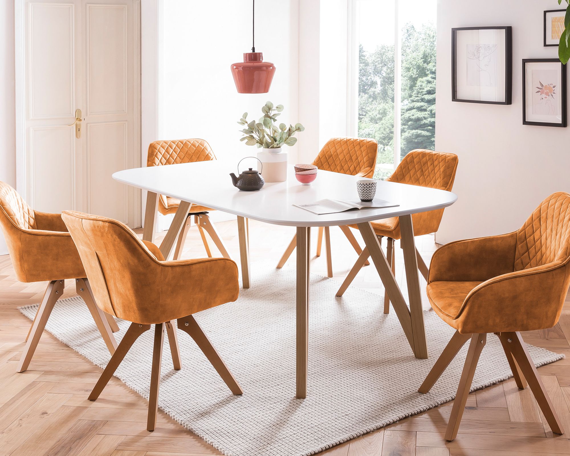 SalesFever »Aino-Mercur« Esszimmergruppe 5-teilig gelb/weiß Esstisch 180x90 cm