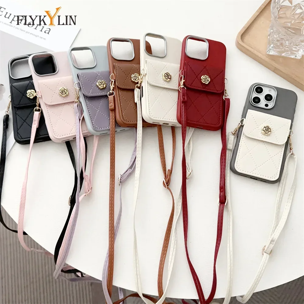 Luxus Umhängetasche Leder Abdeckung Für Samsung Galaxy A14 A24 A34 A54 A15 A25 A35 A55 5G 4G Lanyard Tasche brieftasche Telefon Fall