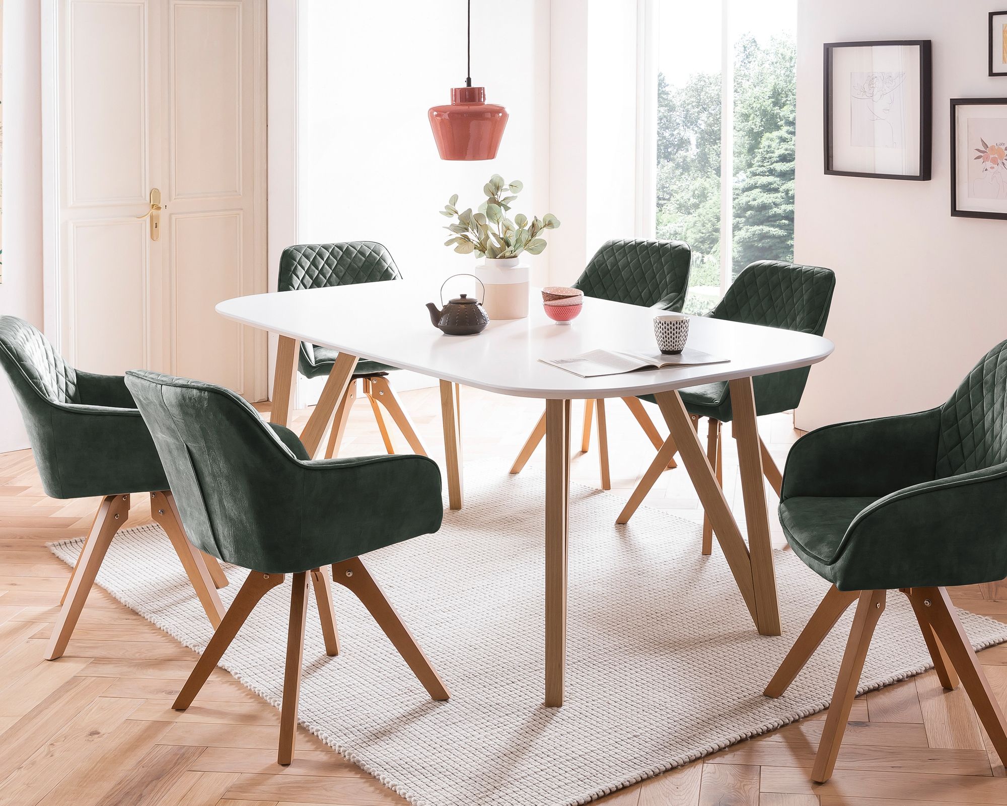 SalesFever »Aino-Mercur« Esszimmergruppe 5-teilig dunkelgrün/weiß Esstisch 180x90 cm