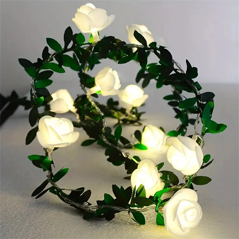 Rose Rattan Lichterkette LED Schaum kleine weiße Blume Rattan Lichterkette Hochzeit Innenbalkon dekoratives Licht