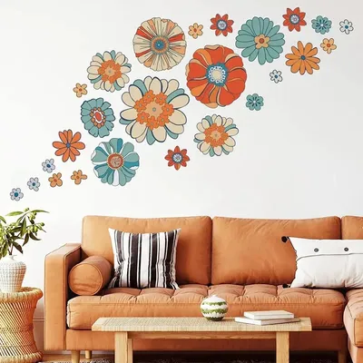 1pc Boho Retro Blume Wanda uf kleber bunte Blume Wand kunst Dekoration Wohnzimmer Schlafzimmer Sofa Image