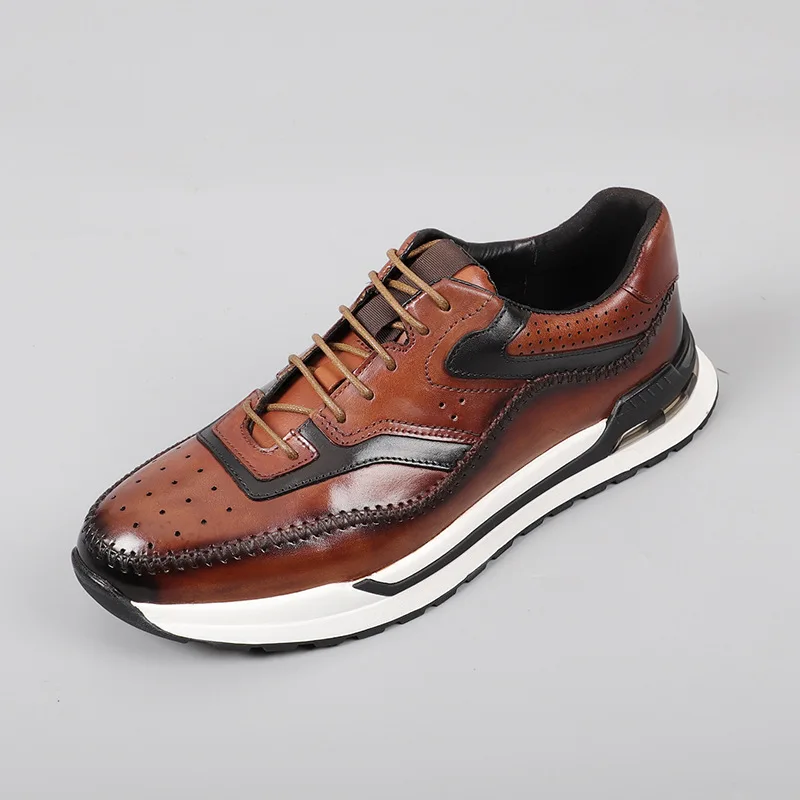 Frankreich Luxus Männer Casual Sneaker Soild Braun Blau Sport Stil Tägliche Schnürung Echtes Leder Flache Derby Schuhe