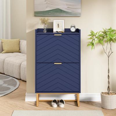Schuhschrank mit 2 Klappen, 49,5x24,2x91cm,Schuhkipper Schmal,Schuhkommode Flur Wohnzimmer Image