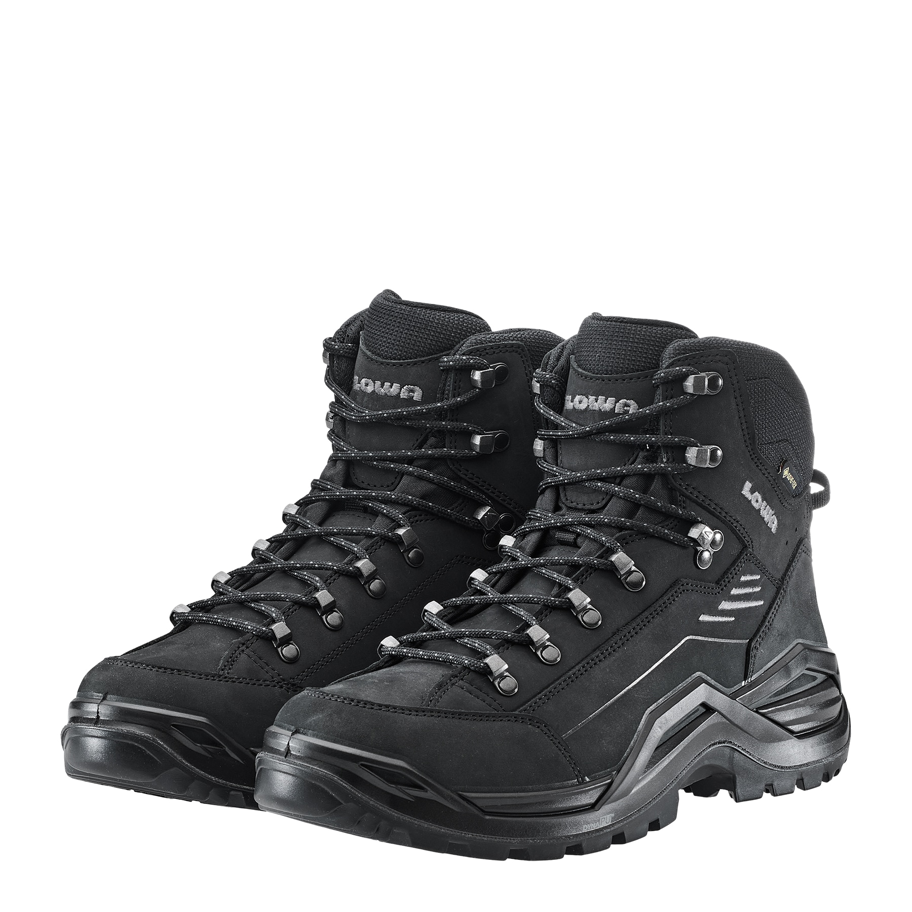 Wanderschuh LOWA "RENEGADE EVO GTX MID", Damen, Gr. 42,5, schwarz (tiefschwarz), Leder, Schuhe Wanderschuh, wasserdicht, winddicht,atmungsaktiv dank GORE-TEX Membrane