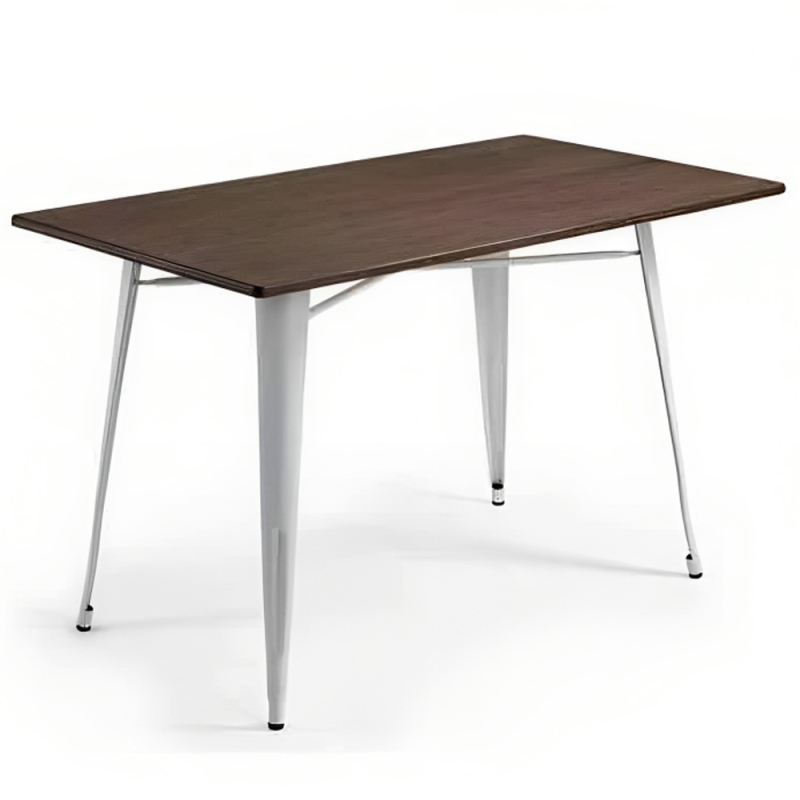 Rechteckige Tische aus weißem Eisen und Bambusplatte 120 x 80 cm. Gastgewerbliche Möbel für Restaurant- und Cafeteriaeinrichtungen. Image