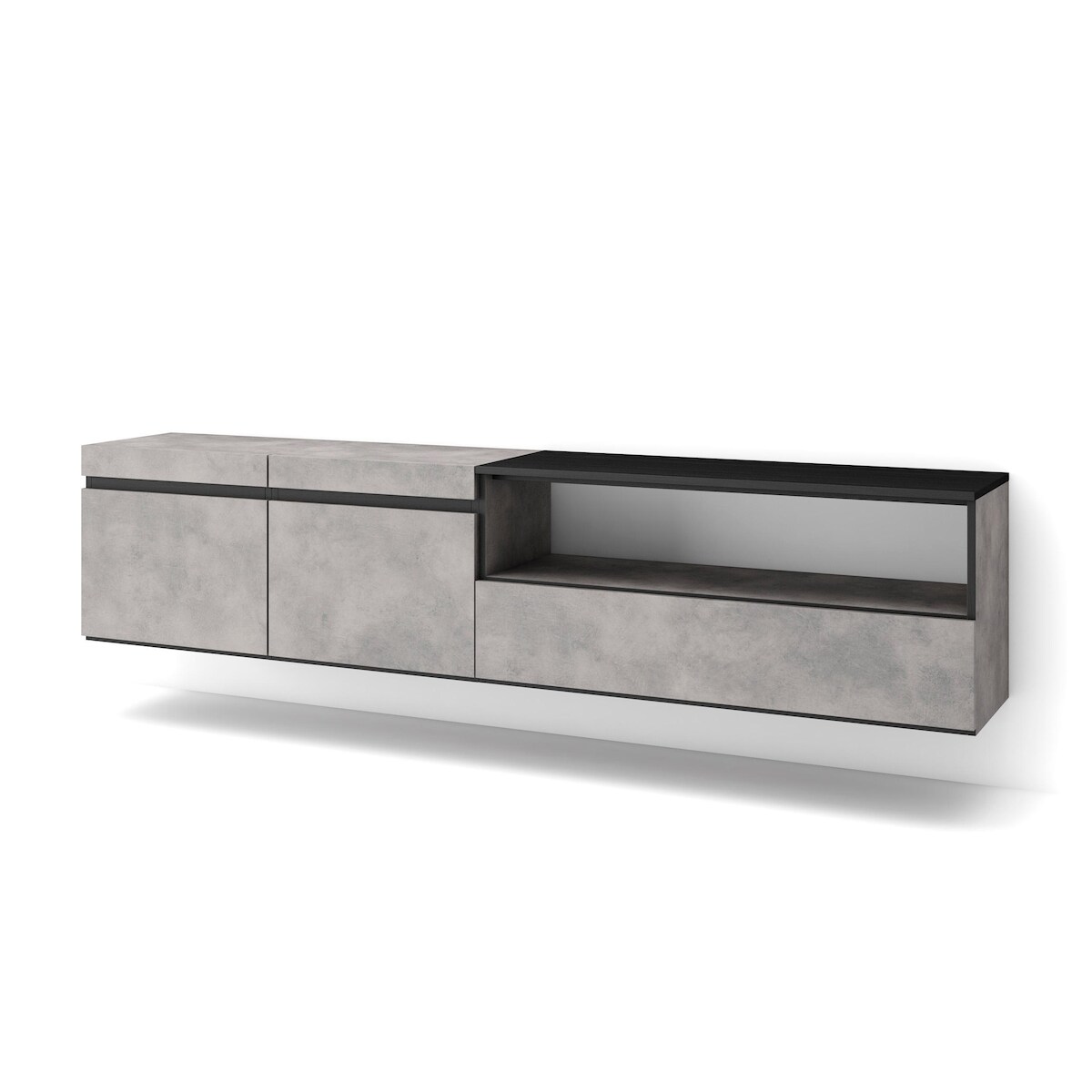 SKRAUT HOME Wohnzimmer-TV-Schrank, Viel Stauraum, 200x35x45cm, Für TV-Geräte bis 80“, Hängend, Moderner Stil, Zementgrau _ 51_27 Image