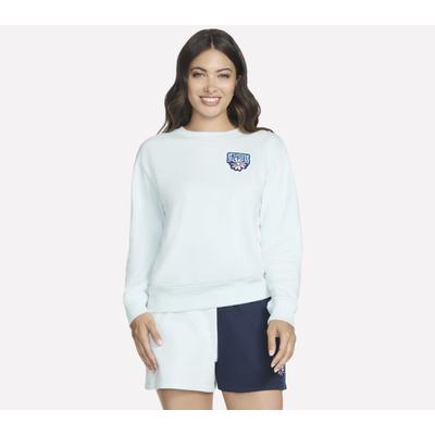 Skechers Women's Uno Daisy Pullover Top | Size XS | White/Blue | Cotton/Polyester