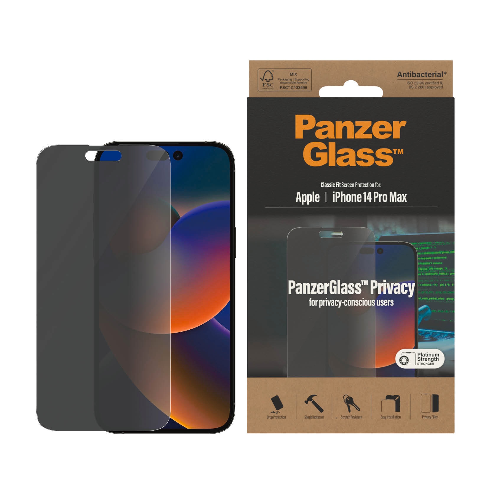 PANZERGLASS Displayschutzglas "iPhone 14 Pro Max Privacy AB", transparent, B:12cm H:6cm T:25mm, Displayfolien