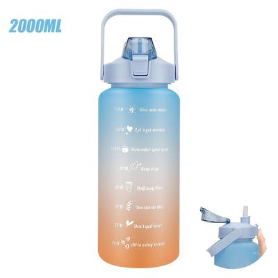 TEMU 2l Gradient Sports Water Bottle With Straw & Handle - Pp Material, Lightweight & Portable - Camping, Hiking, Fitness, And Home Use - Time & Motivational Quotes Included Image