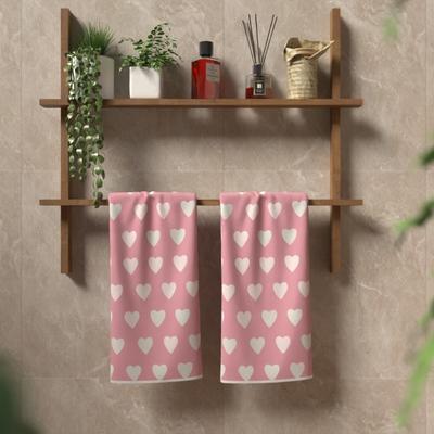 TEMU 2pcs Contemporary Hearts Pattern Towels, 18x26 Inches, Super Polyester, Machine Washable, Pink Decorative Towels For Kitchen & Bathroom, Cute Decor, Perfect Valentine's Day Gift Image