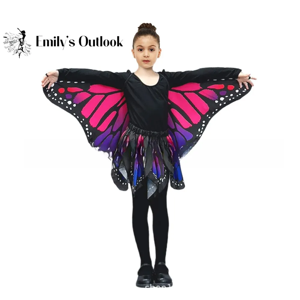 Kinder Monarch Schmetterling Cape Flügel Doppelseitiger Druck Kinder Schmetterling Rock Set Monarch Halloween Kostüme Dress Up Party Rave Image